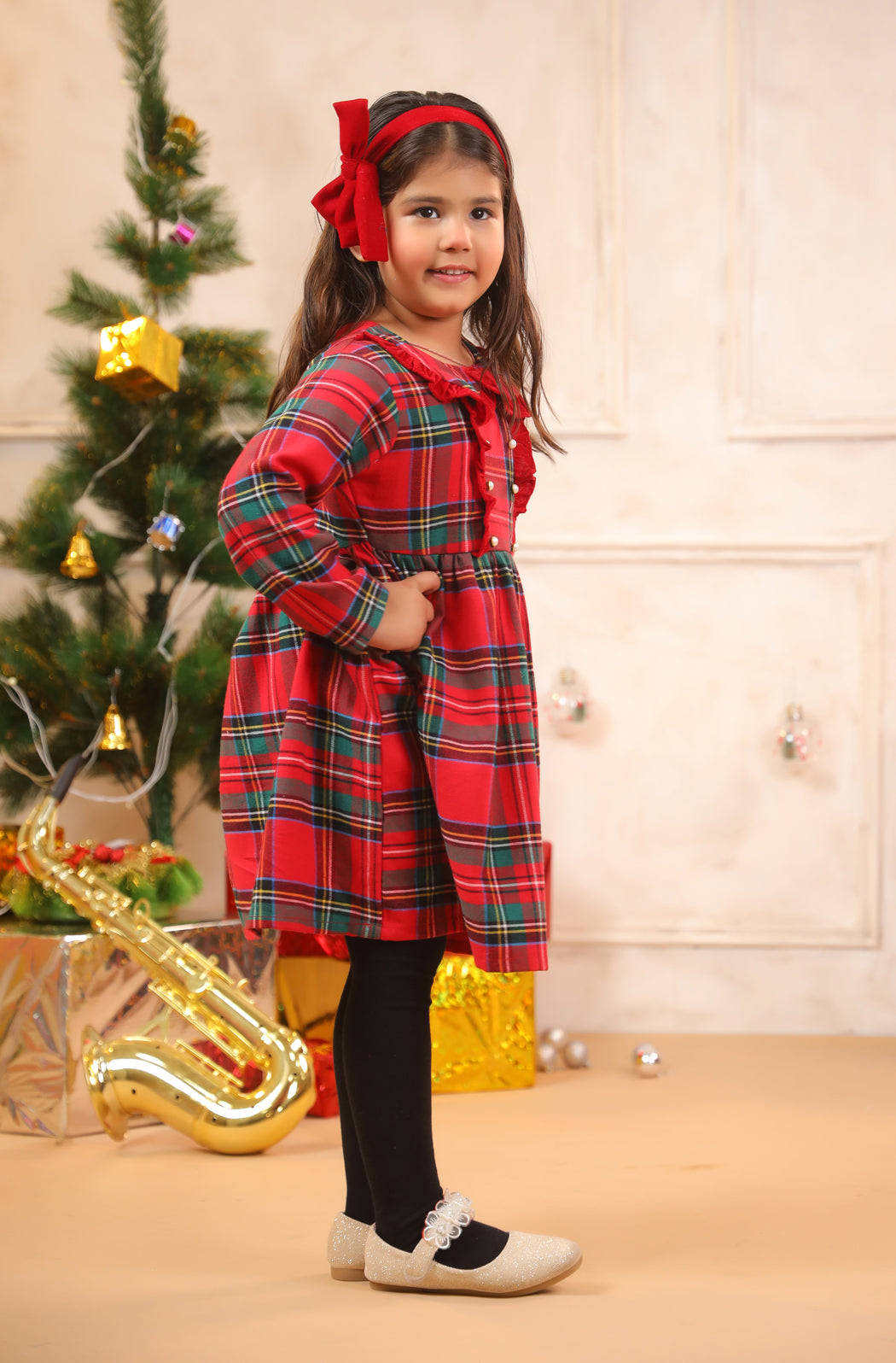 Girl Vintage Red Checks Frock -Red