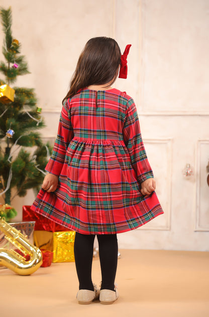 Girl Vintage Red Checks Frock -Red