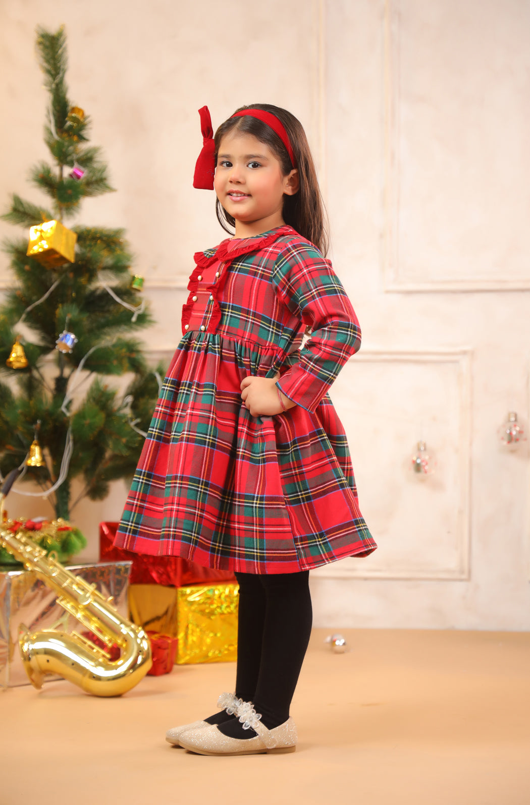 Girl Vintage Red Checks Frock -Red