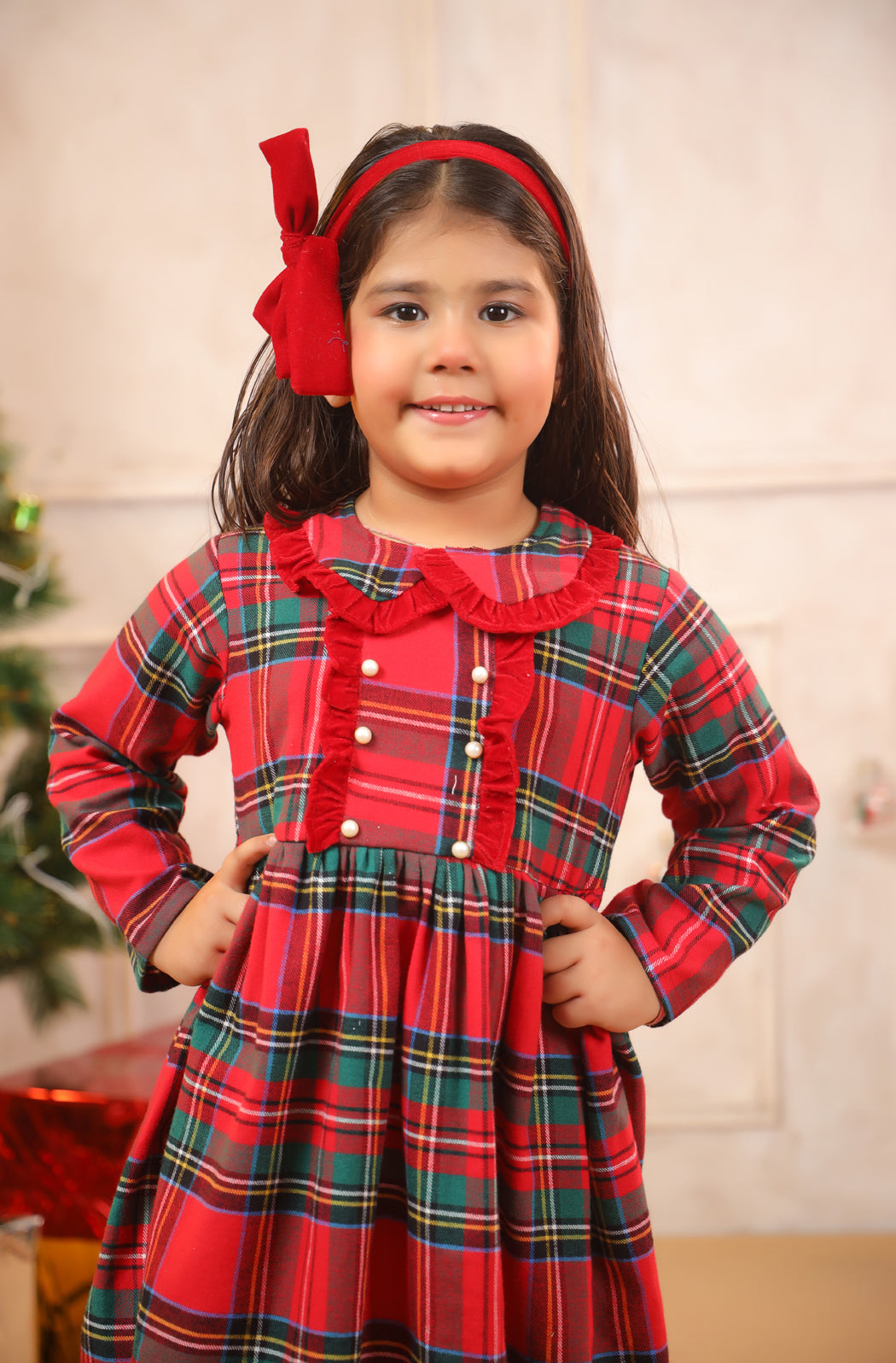 Girl Vintage Red Checks Frock -Red