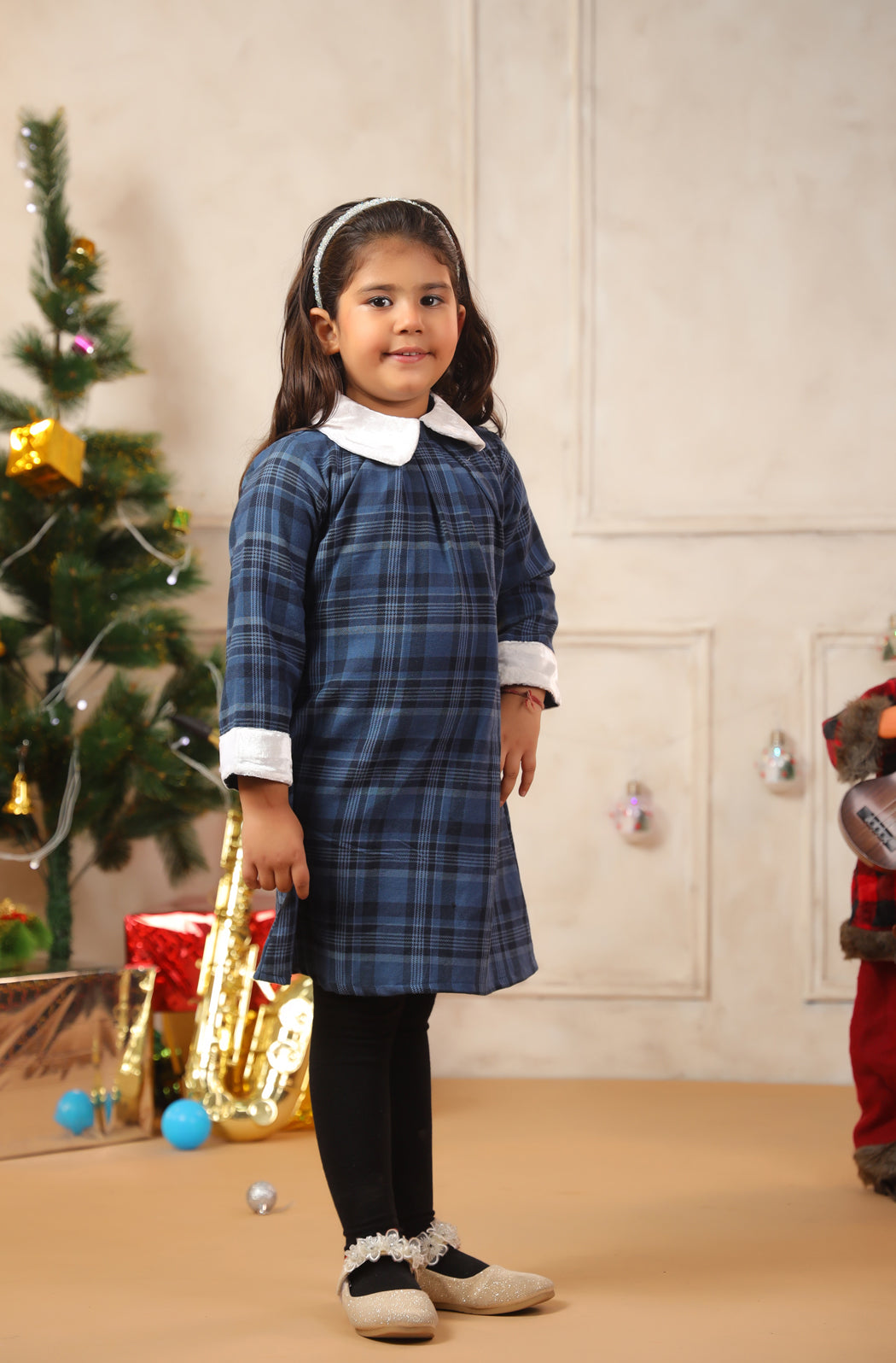 Girl Vintage Blue Checks Frock - Blue