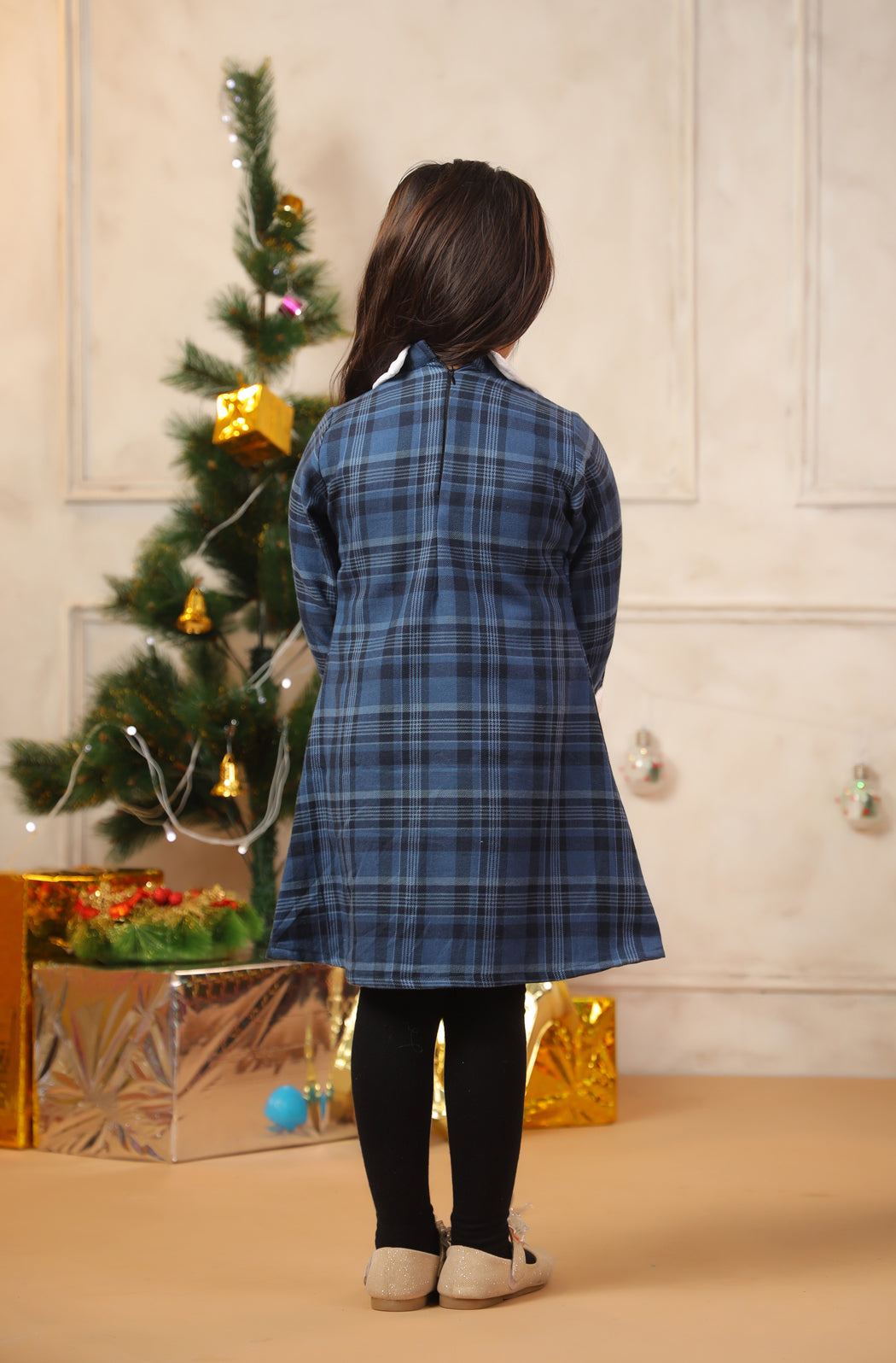 Girl Vintage Blue Checks Frock - Blue