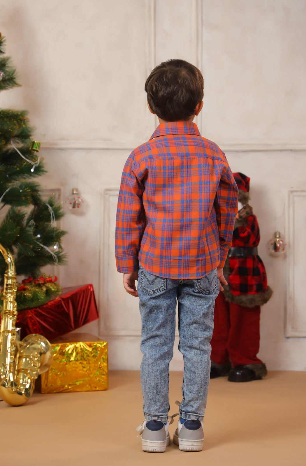 Boy Classic Checks Shirt - Orange & Blue