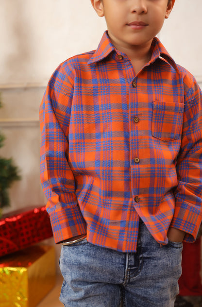 Boy Classic Checks Shirt - Orange & Blue