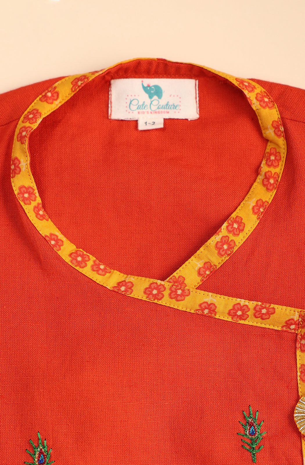 Boy Nandi Cow Dhoti Kurta Set - Orange