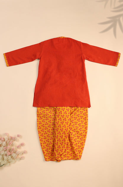 Boy Nandi Cow Dhoti Kurta Set - Orange