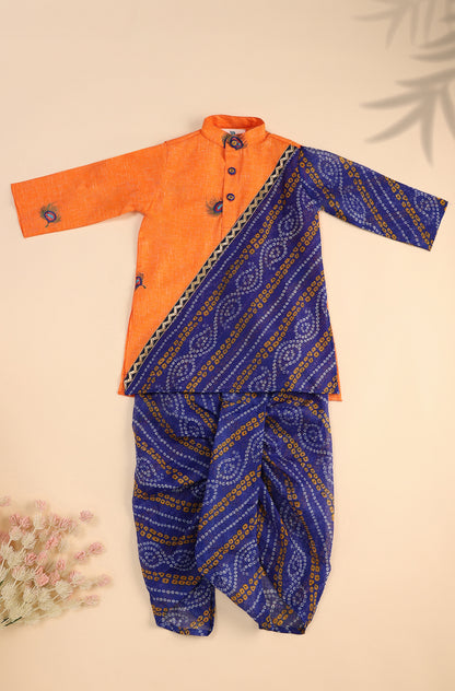 Boy Morpankh Dhoti Kurta Set - Orange