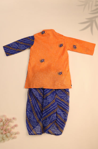 Boy Morpankh Dhoti Kurta Set - Orange