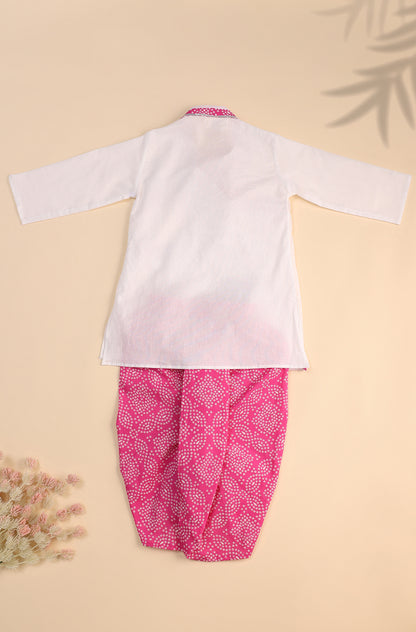 Boy Lotus Dhoti Kurta Set - White