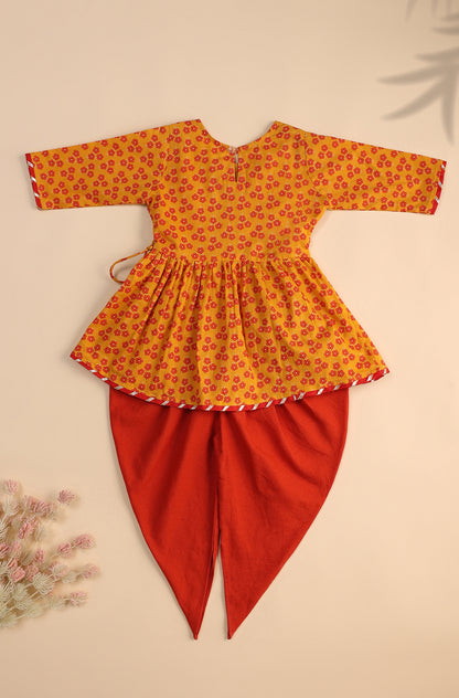 Girls Bansi Kurta Dhoti Set-Orange