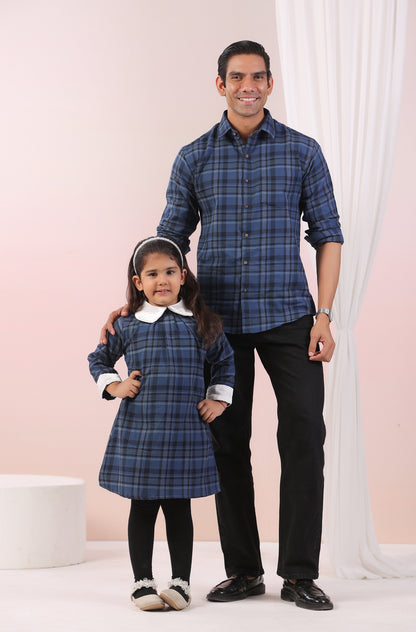 Girl Vintage Blue Checks Frock - Blue