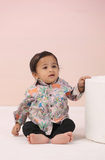 Boy Classic Forest Print Shirt - Peach