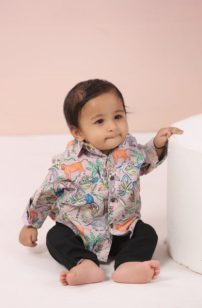 Boy Classic Forest Print Shirt - Peach