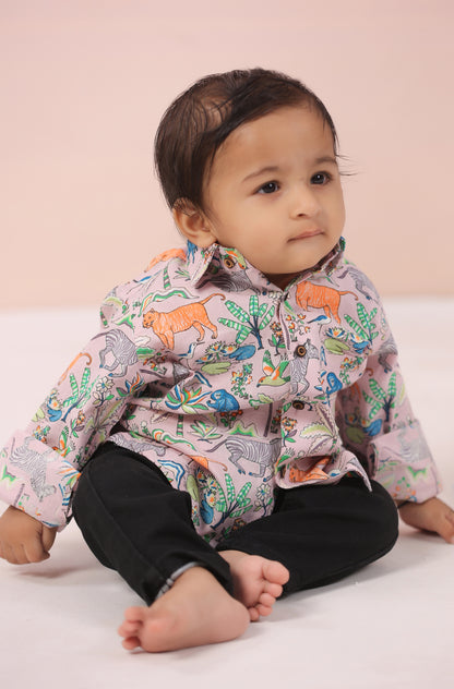 Boy Classic Forest Print Shirt - Peach