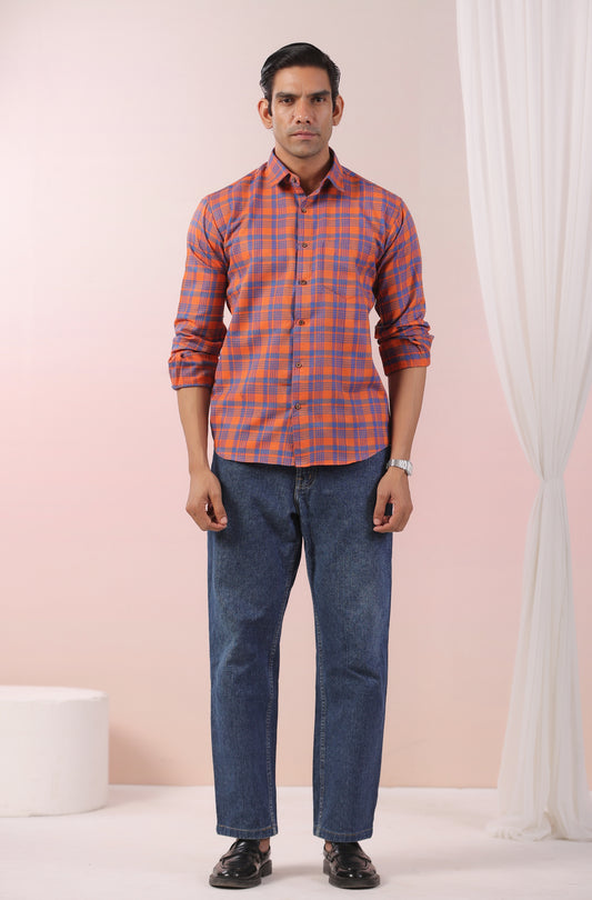 Bright Orange Checks Father Shirt