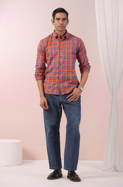 Bright Orange Checks Father Shirt