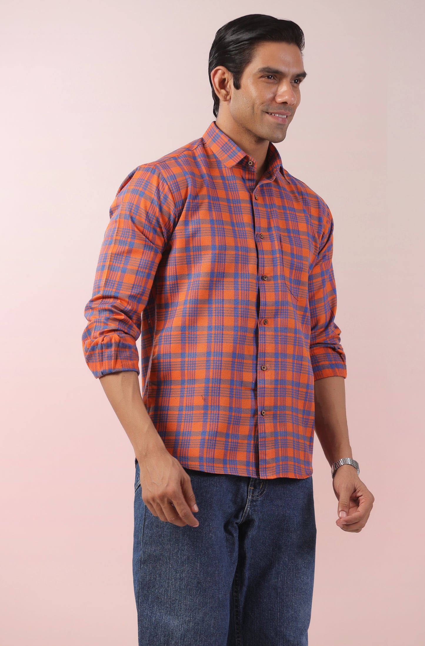 Bright Orange Checks Father Shirt