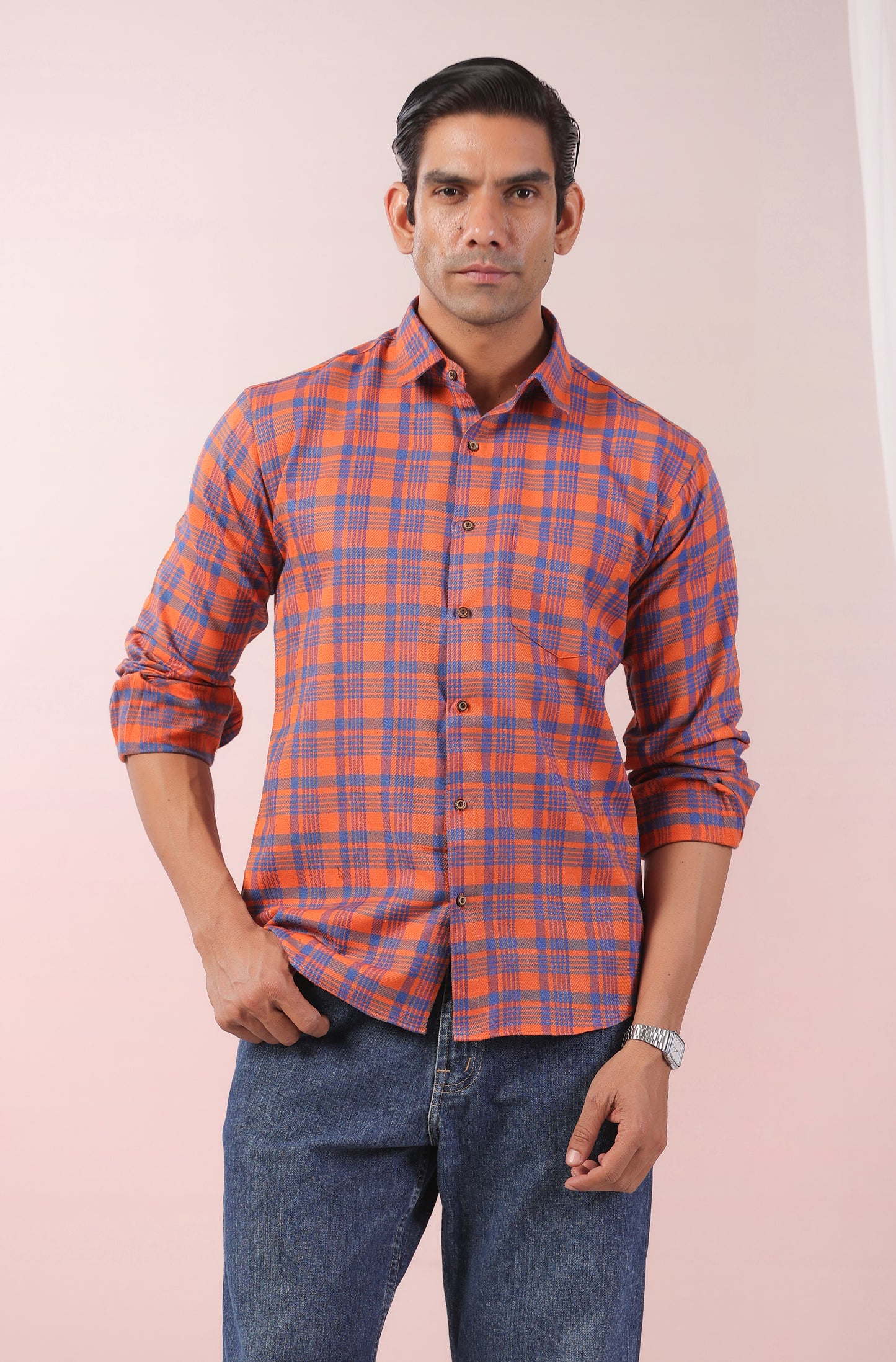 Bright Orange Checks Father Shirt