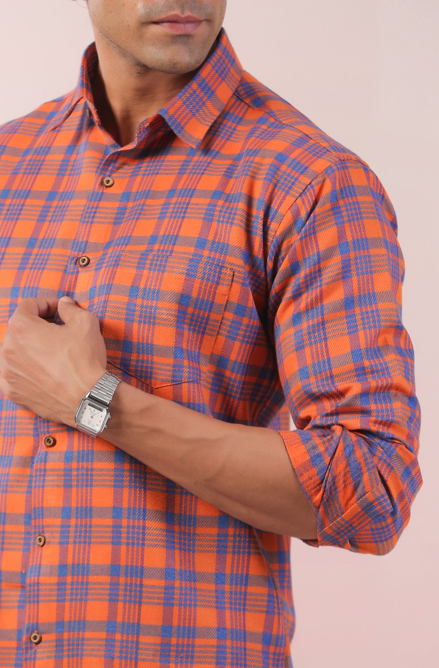 Bright Orange Checks Father Shirt