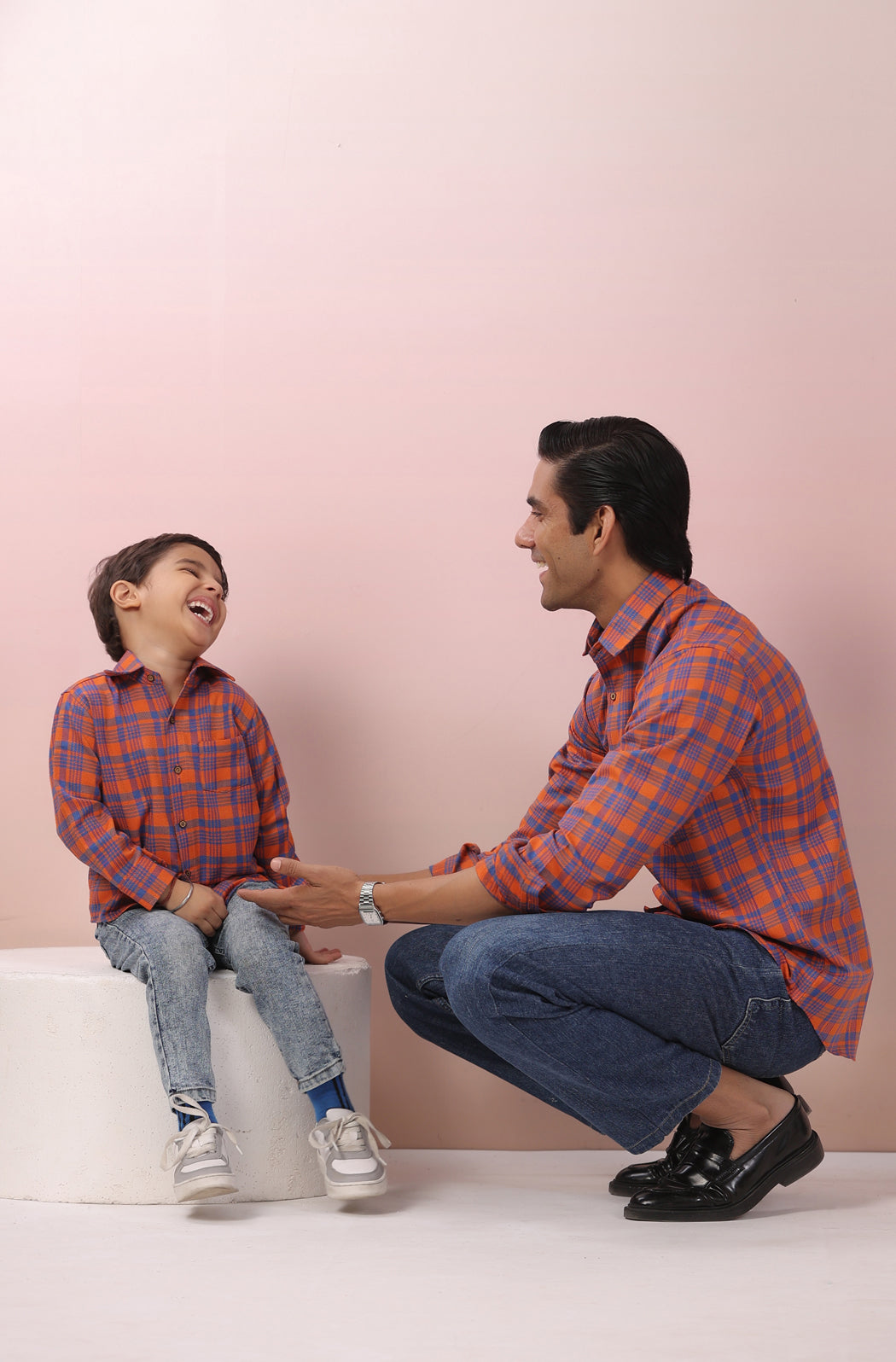 Boy Classic Checks Shirt - Orange & Blue