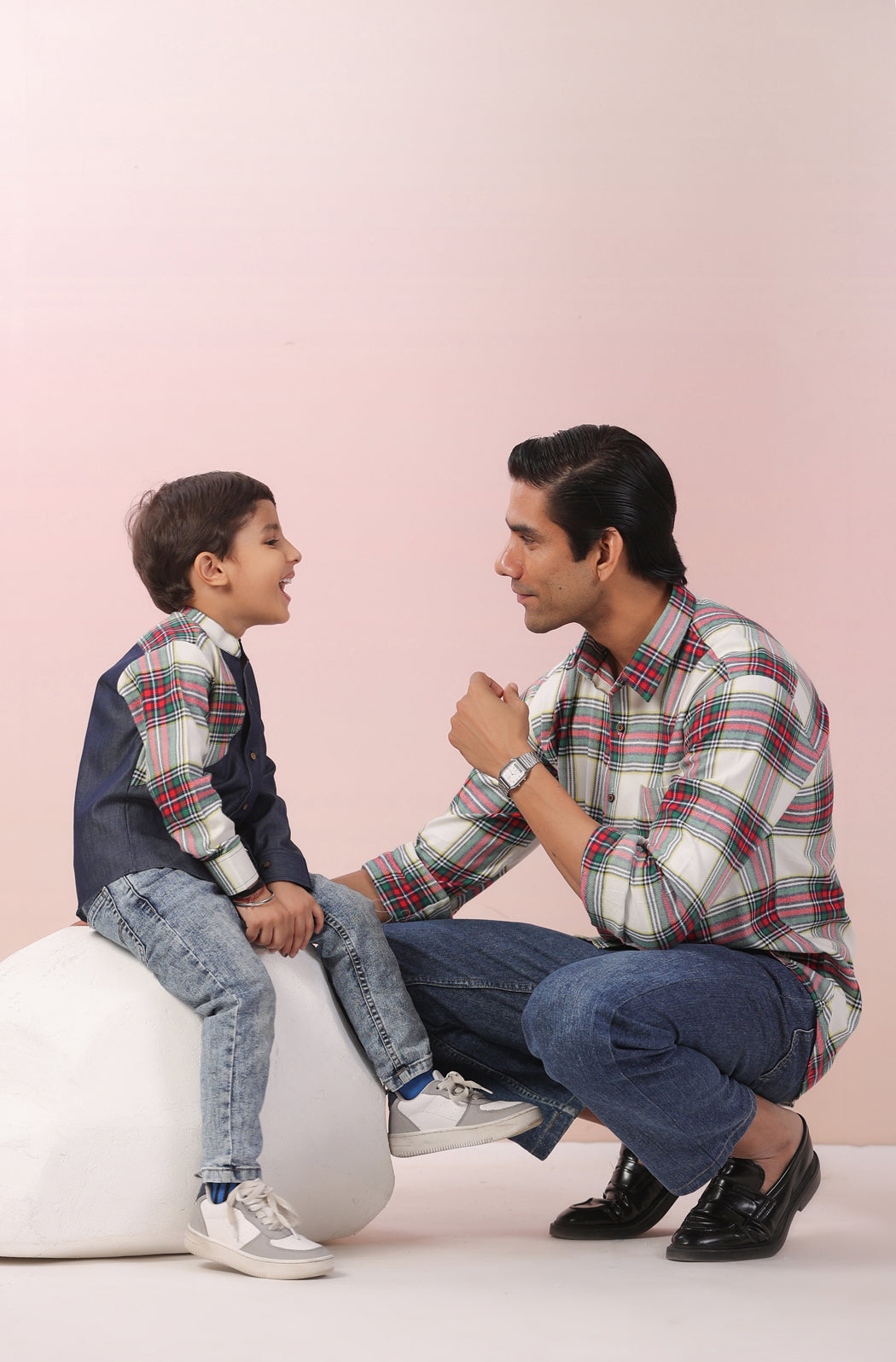 Boy Classic Denim And Checks Shirt - Blue