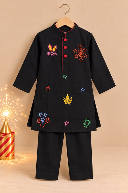 Boy Pataka Kurta Set-Black