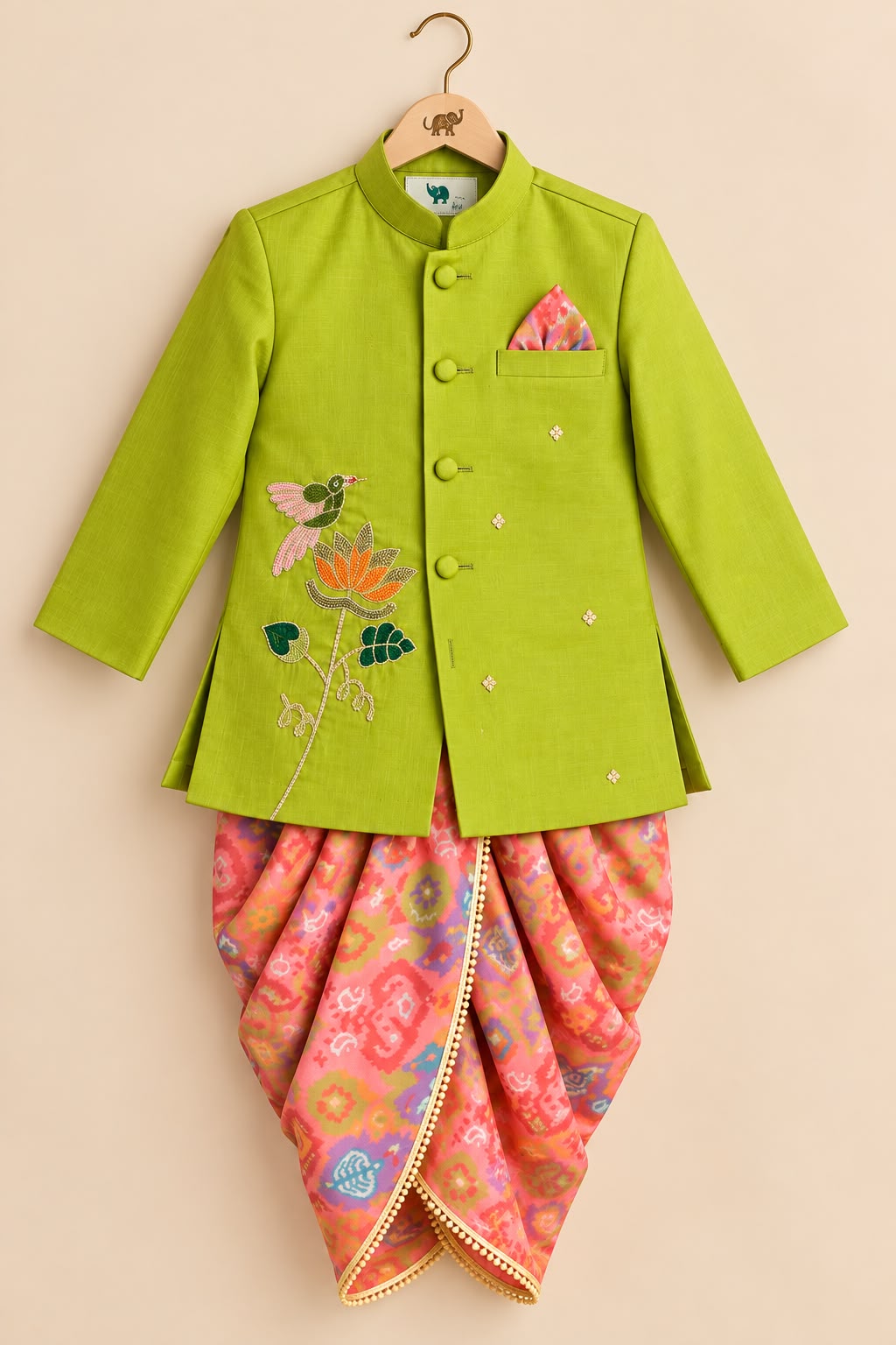 Boy Mithas Dhoti Kurta Set- Sap Green