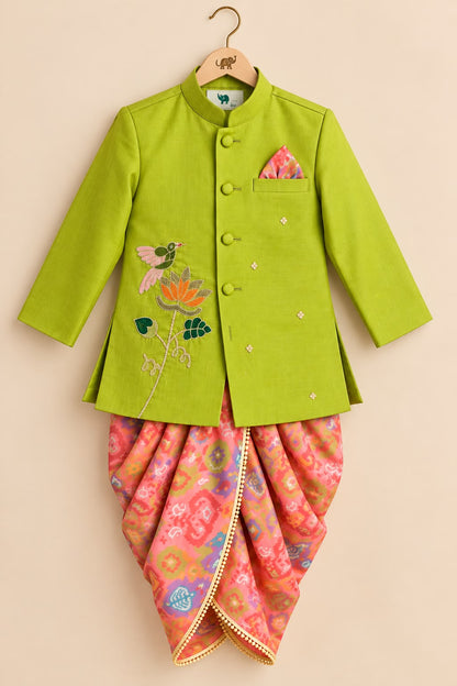 Boy Mithas Dhoti Kurta Set- Sap Green