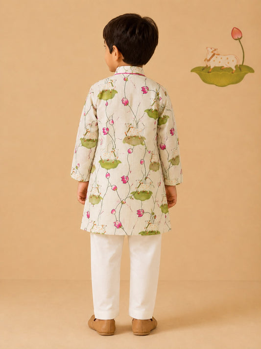 Pichwai Kurta Set - White