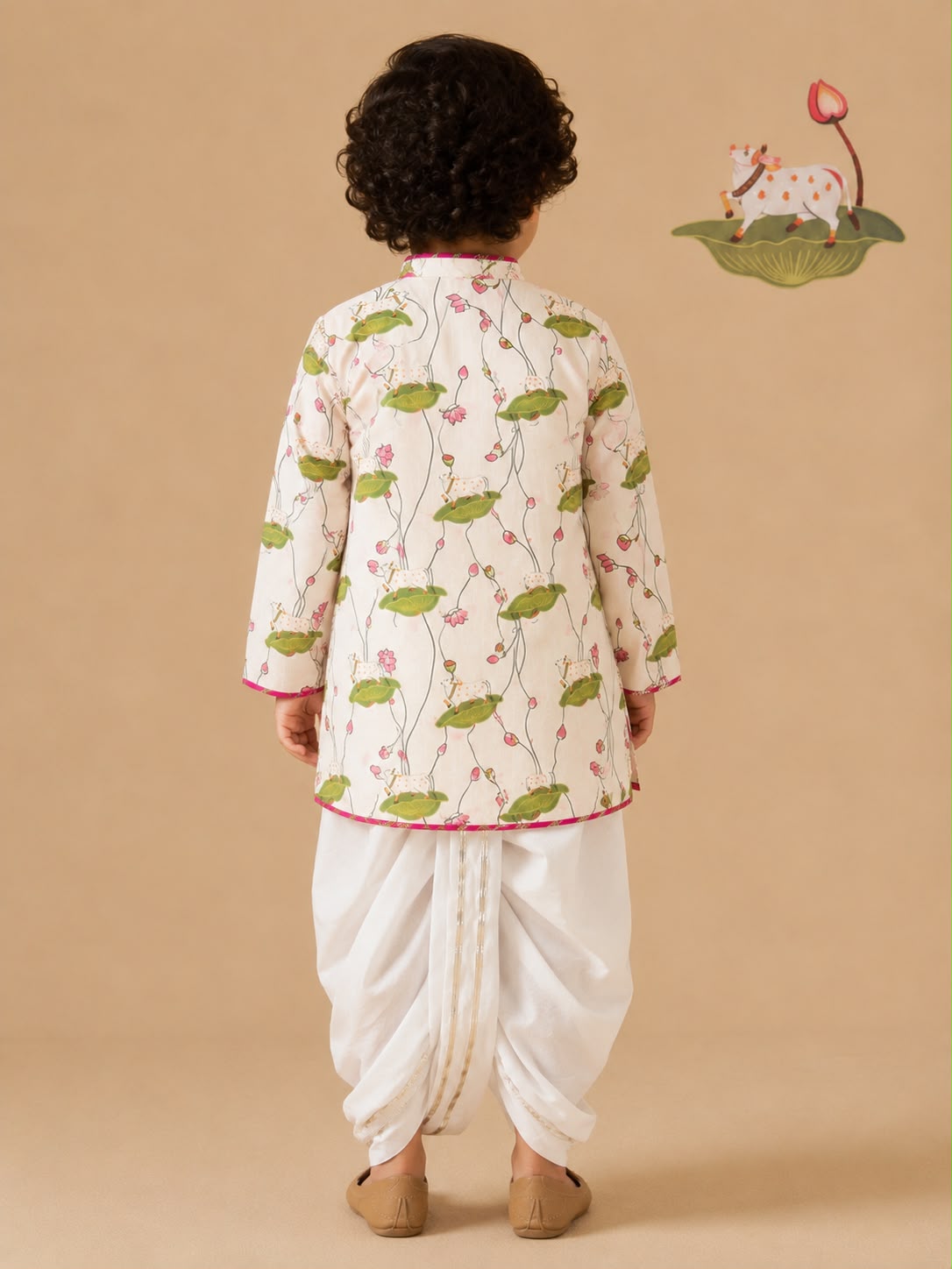 Pichwai Angarkha Kurta Dhoti Set - White