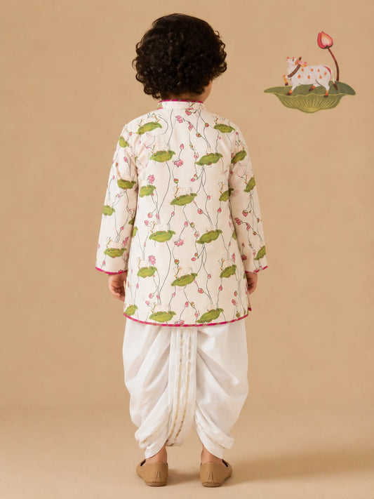 Pichwai Angarkha Kurta Dhoti Set - White