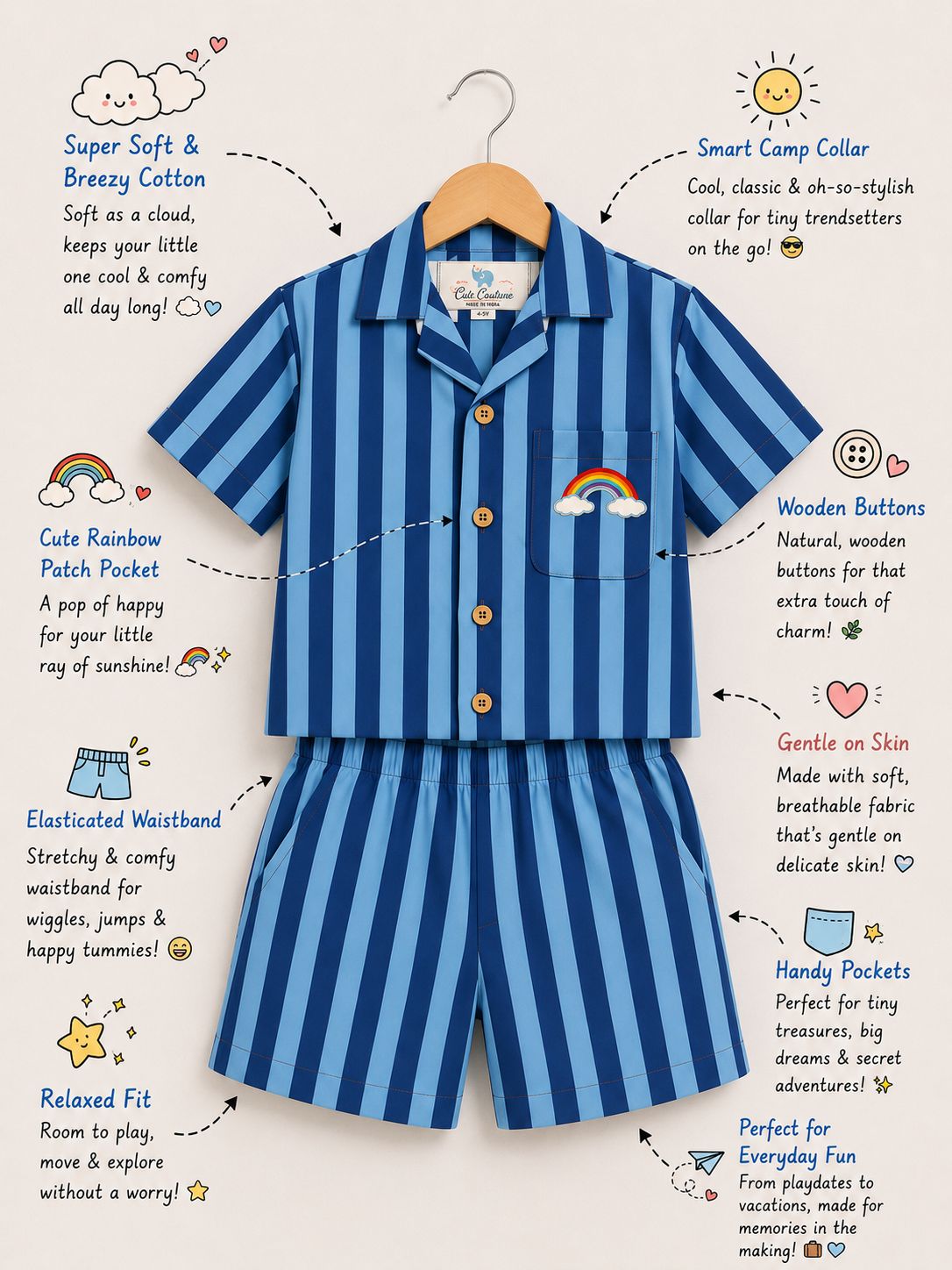 Rainbow Stripes Coord Set -Blue