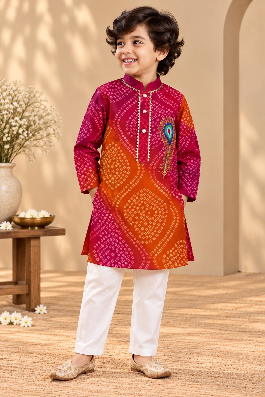 Boy Raas and Rang Kurta Set - Magenta Rust