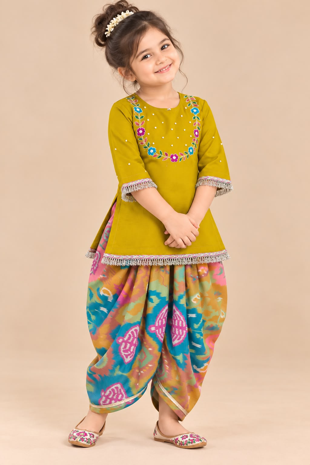 Girl Mithaas Kurta Dhoti Pant Set- Mustard Yellow
