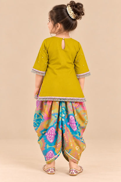 Girl Mithaas Kurta Dhoti Pant Set- Mustard Yellow
