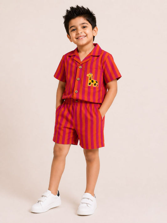 Giraffe Stripes Coord Set - Carrot Red