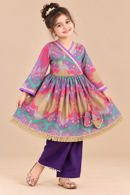 Girl Mithaas Angarkha Kurta Pant Set -Purple