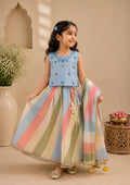 Girl Gulbahar Embroidered Skirt Top Set - Blue