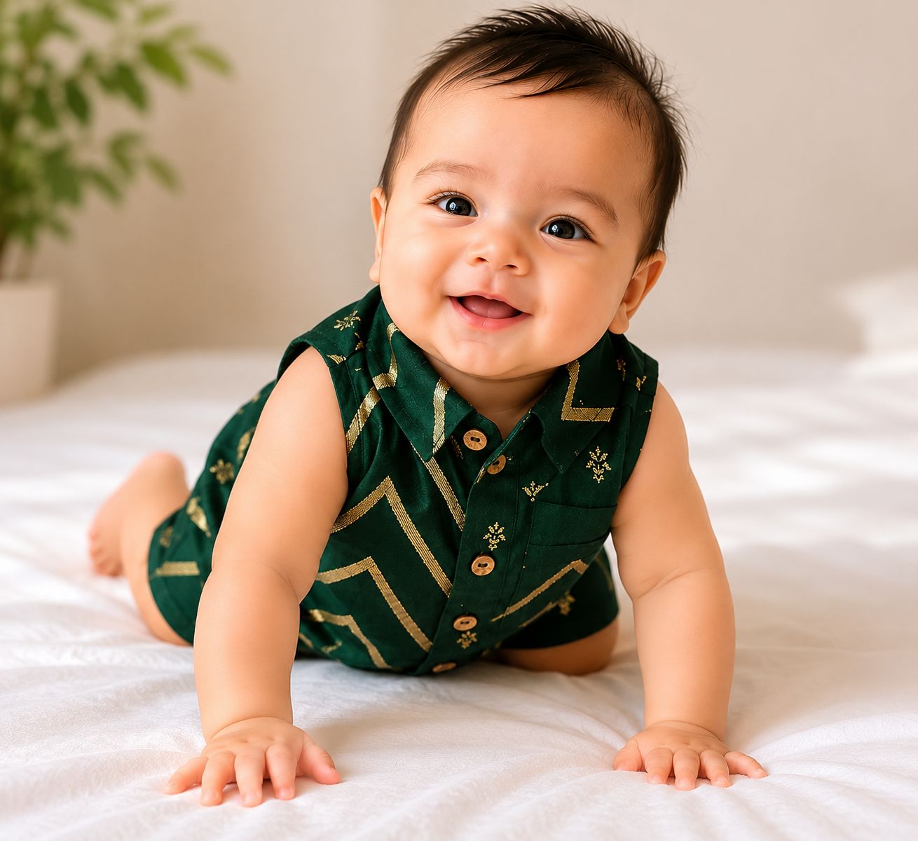 Baby Rajkumar Romper - Bottle Green