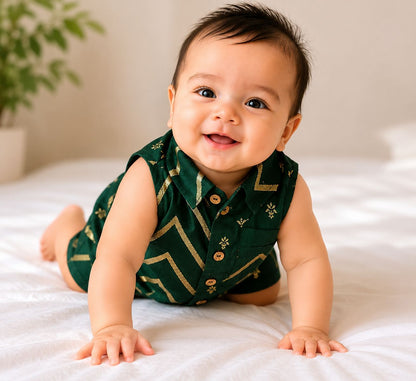Baby Rajkumar Romper - Bottle Green