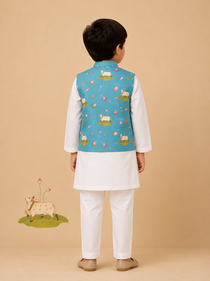 Boy Pichwai 3Pc Bundy Set-Turquoise