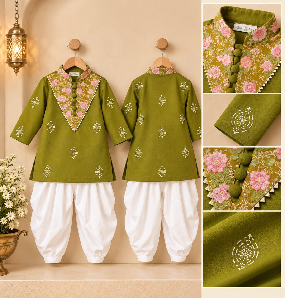 Boy Sitaara Kurta Set -Green