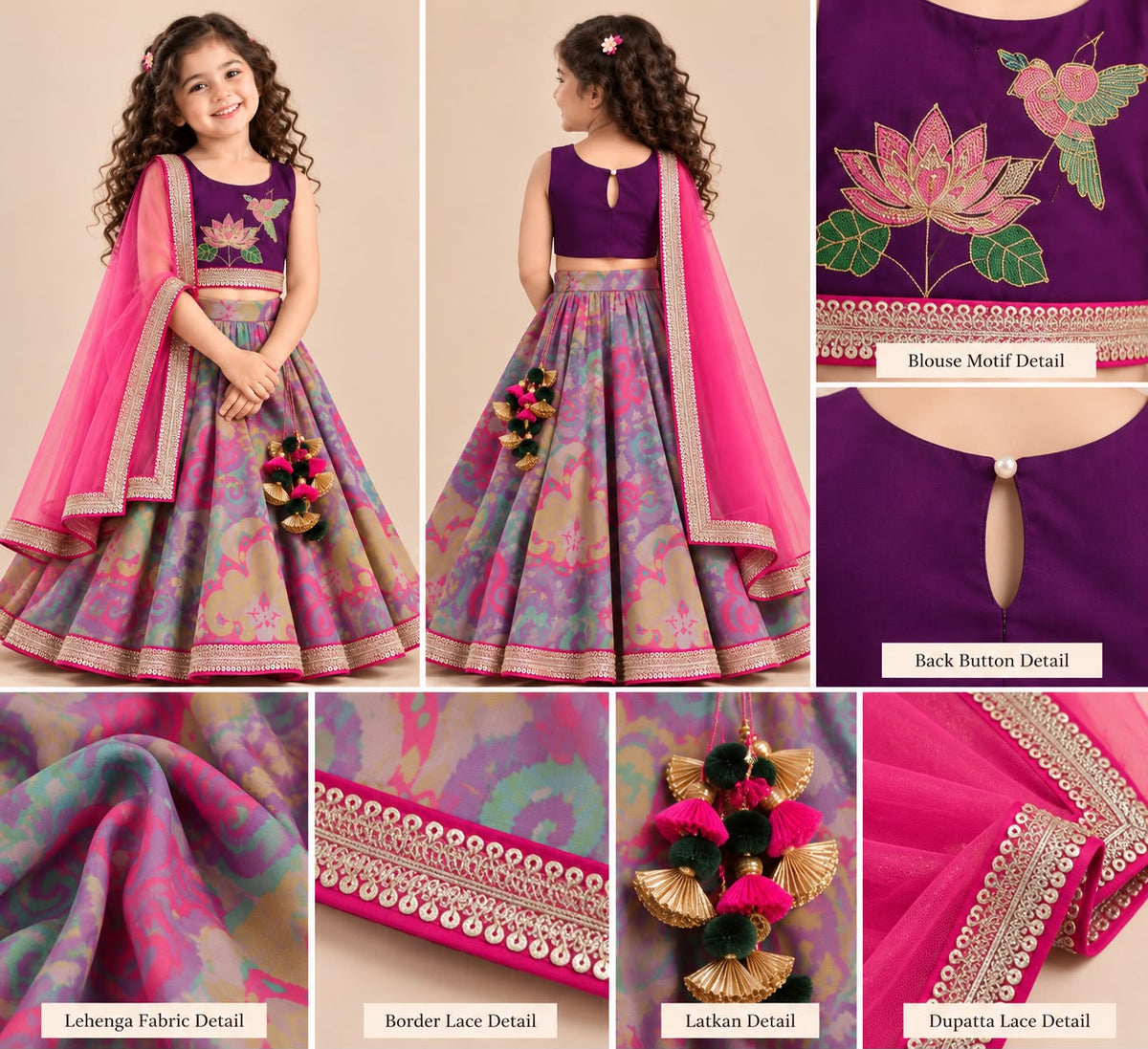Girl Mithaas Skirt Top Set - Purple