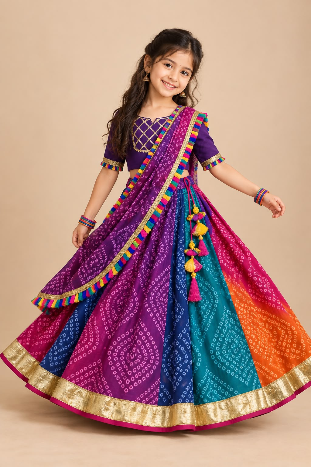 Girl Raas Rang Skirt Top Set -Purple