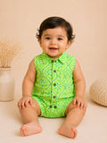 Baby Bandhani Cotton Romper - Green