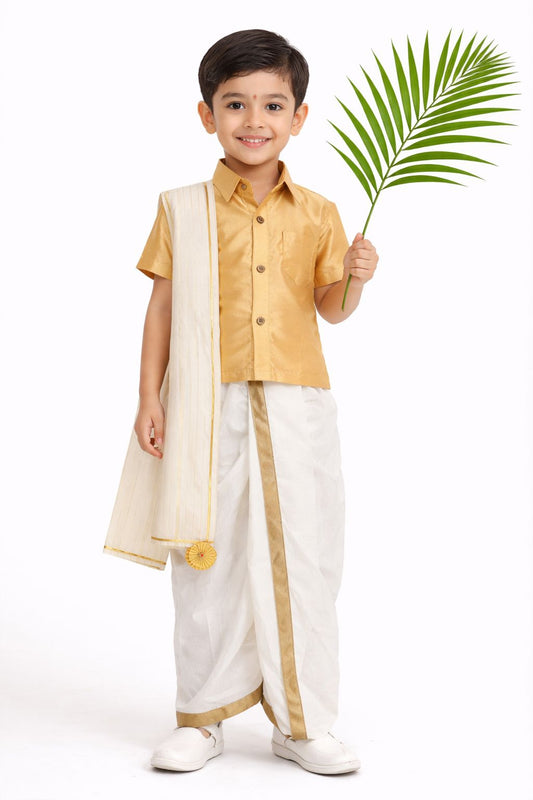 Boy Shirt Dhoti Set-Beige
