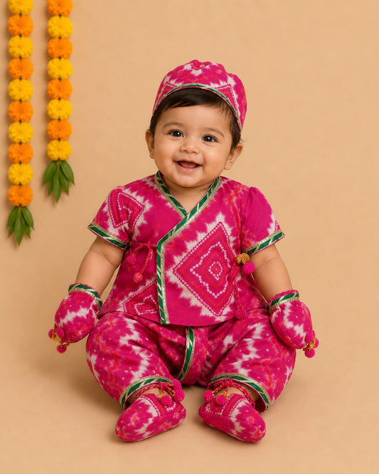 Baby Lehariya Jamna Set -Rani Pink