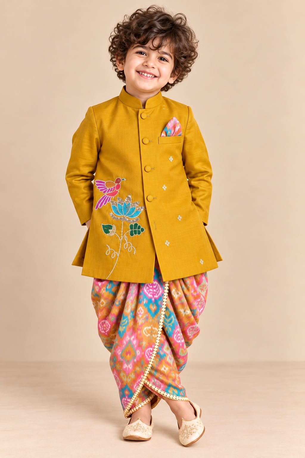 Boy Mithas Dhoti Kurta Set-Mustard Yellow
