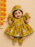 Baby Girl Pichwai Jamna Set - Mustard Yellow