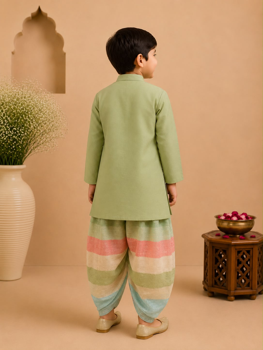Boy Gulbahar Dhoti Kurta Set- Green